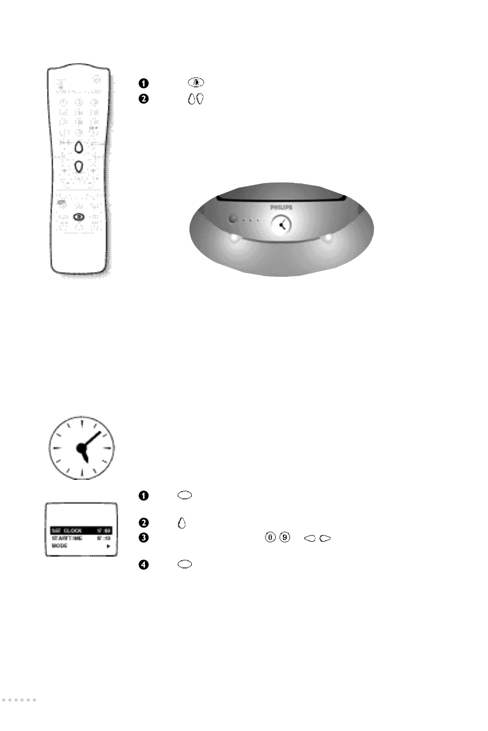 Tv light, Setting the clock | Philips 14PT3685/05 User Manual | Page 10 / 16