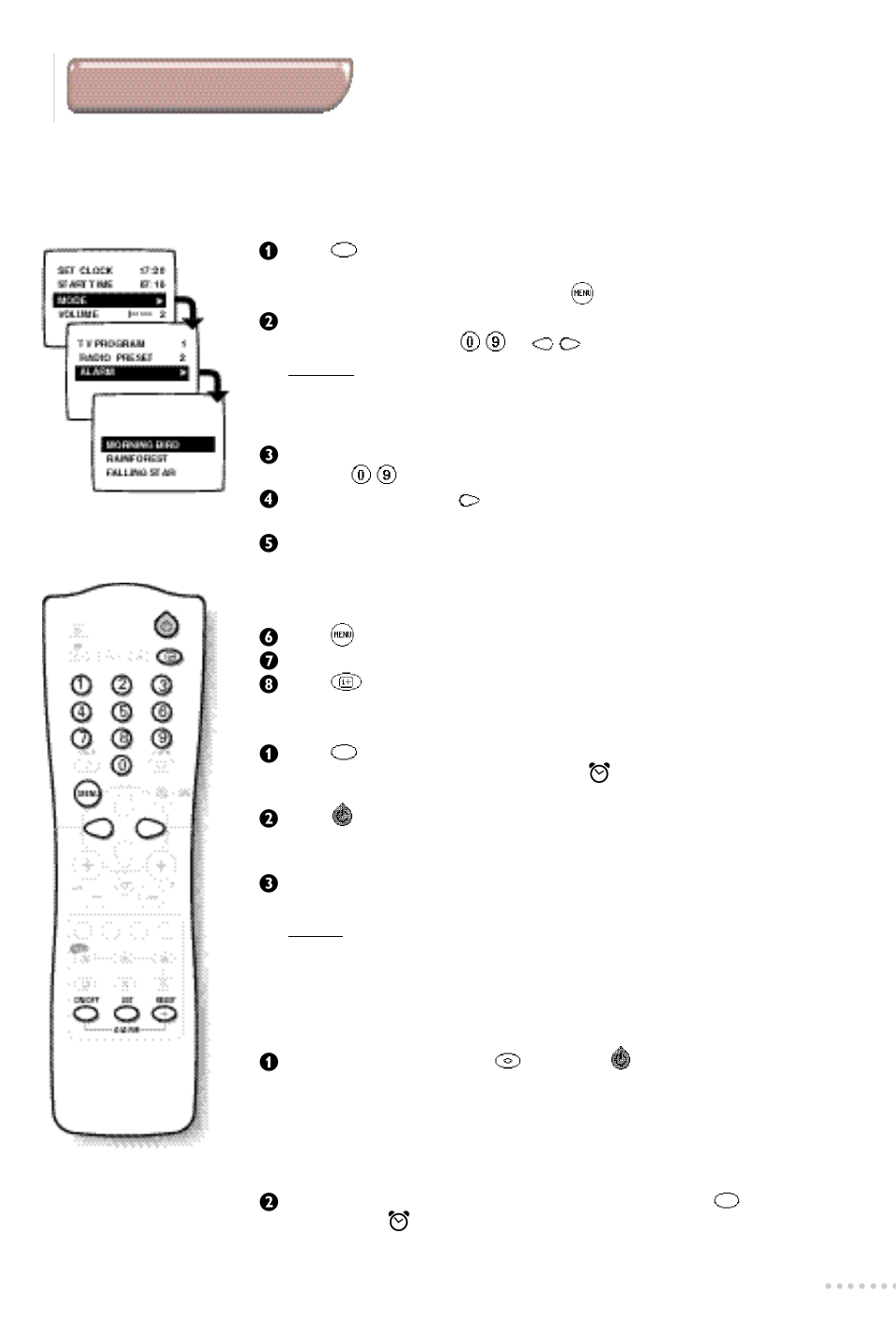 Alarm function, Setting the alarm, Activating the alarm | Switching off the alarm | Philips 14PT3685/05 User Manual | Page 13 / 16