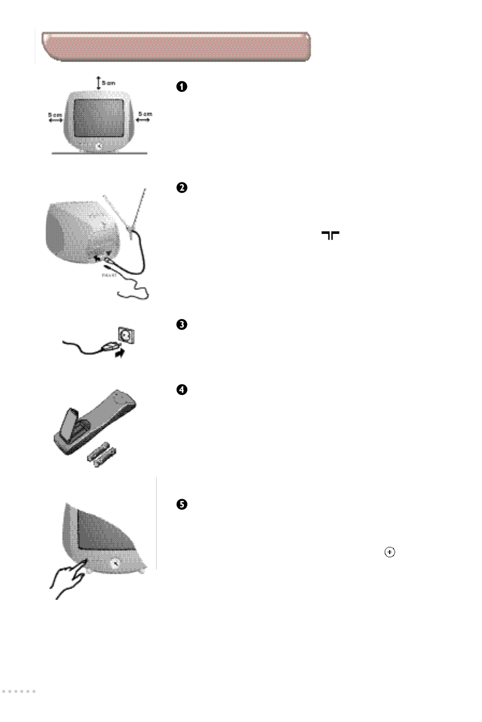 Installing your television set, Positioning your television set, Connecting the aerials | Connecting the power supply, Remote control, Switching on | Philips 14PT3685/05 User Manual | Page 4 / 16