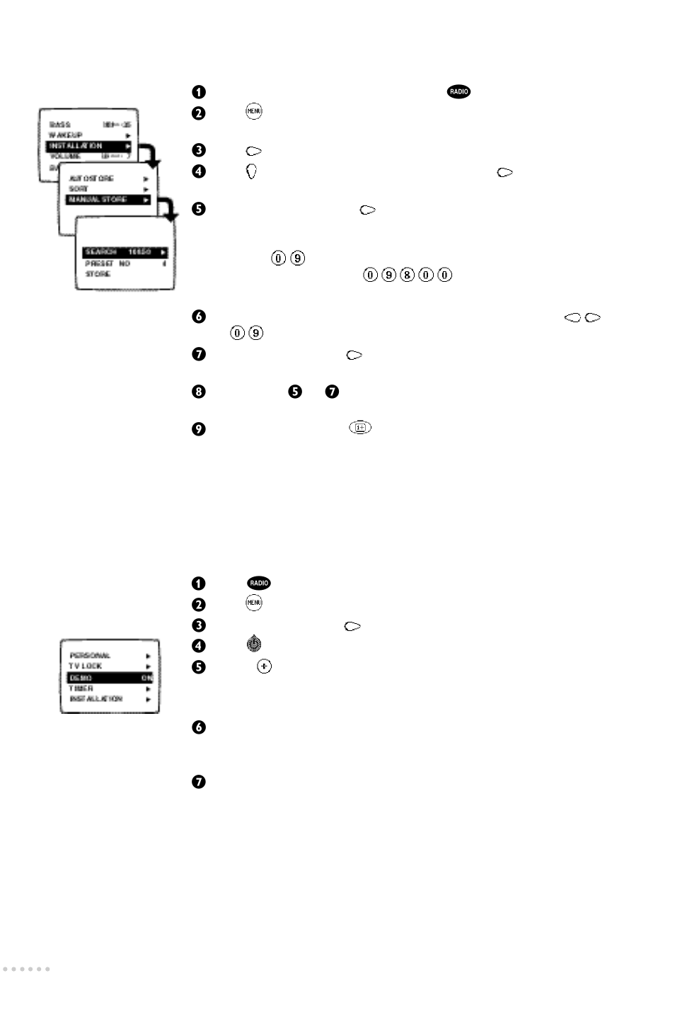 Manual tuning of the radio stations, Demonstration mode | Philips 14PT3685/05 User Manual | Page 8 / 16