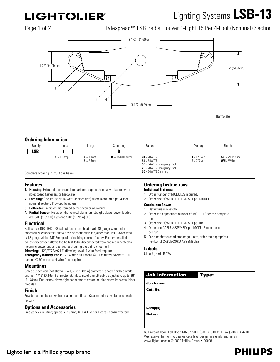 Philips Lightolier LSB-13 User Manual | 2 pages