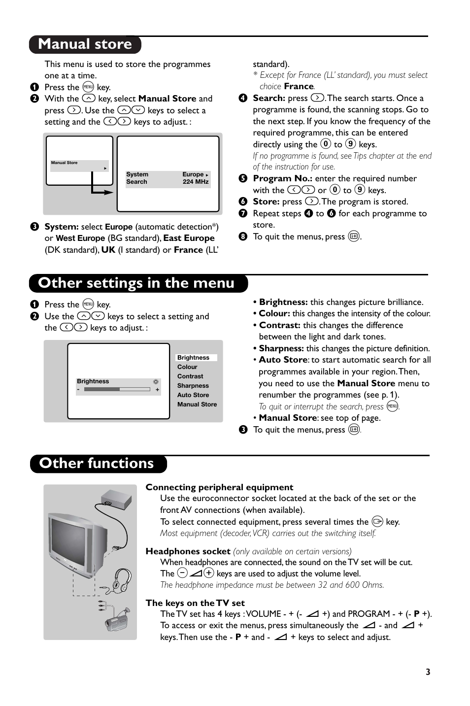 Manual store other settings in the menu, Other functions | Philips 14PT1346/05 User Manual | Page 5 / 8