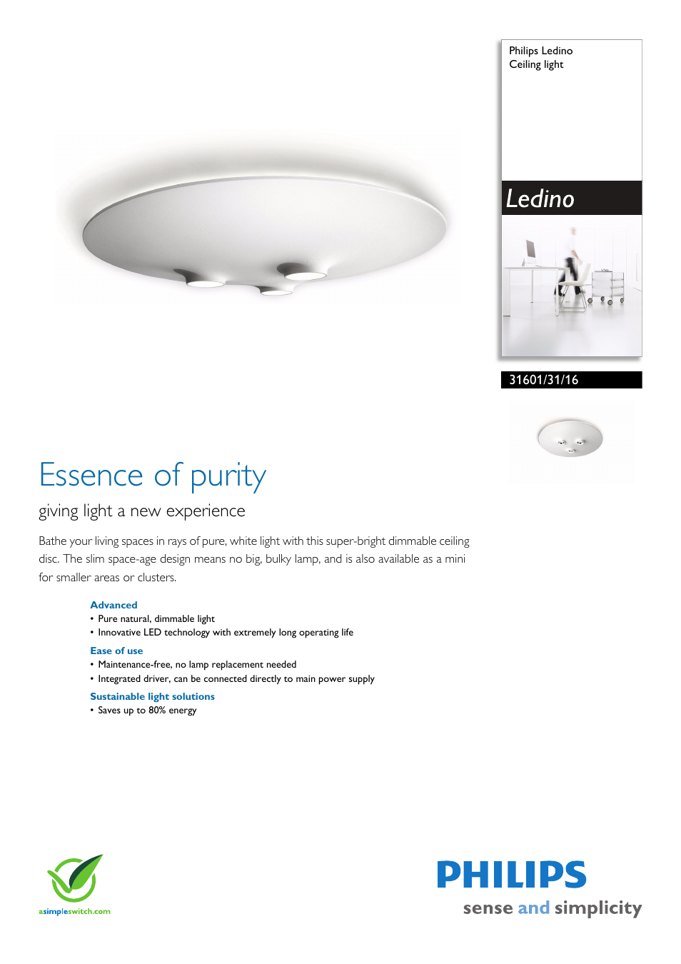 Philips Ledino 31601/31/16 User Manual | 2 pages