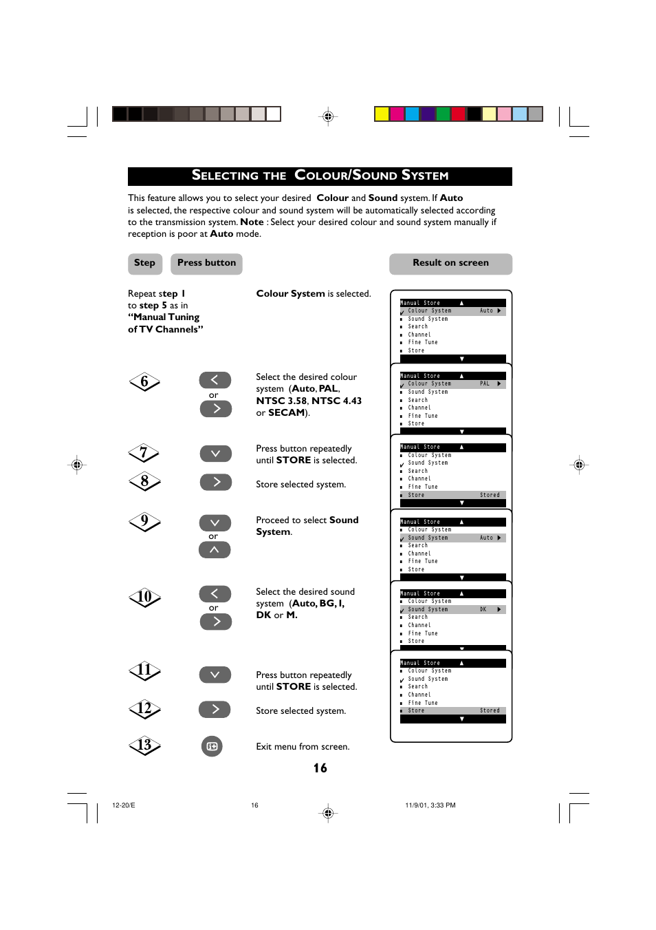 Electing, Olour, Ound | Ystem | Philips 21PT2252 User Manual | Page 16 / 37