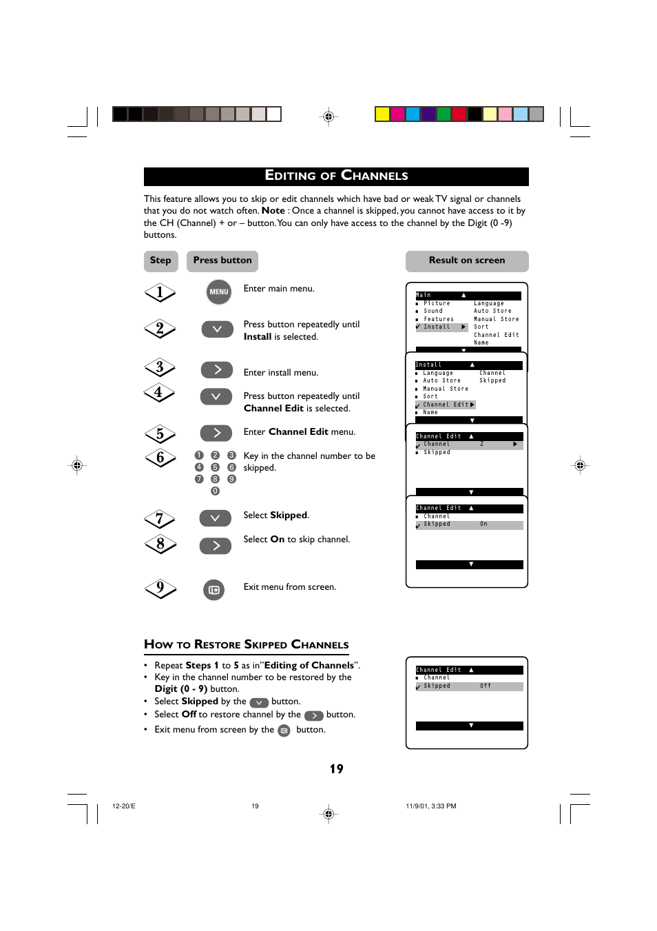 Diting, Hannels | Philips 21PT2252 User Manual | Page 19 / 37