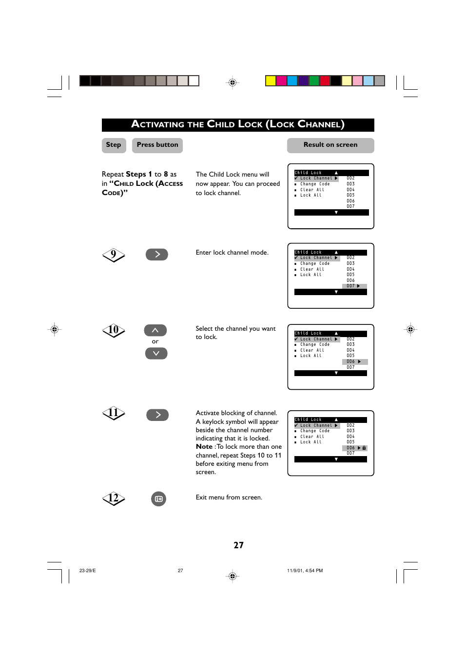 Repeat steps 1 to 8 as, Lock (a | Philips 21PT2252 User Manual | Page 27 / 37