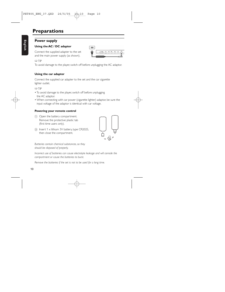 Preparations | Philips PET805/37B User Manual | Page 14 / 31