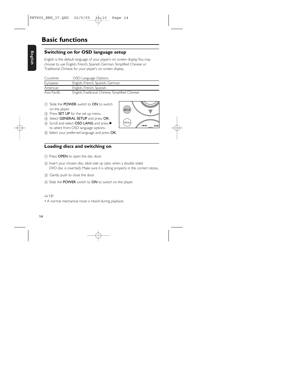 Basic functions | Philips PET805/37B User Manual | Page 18 / 31
