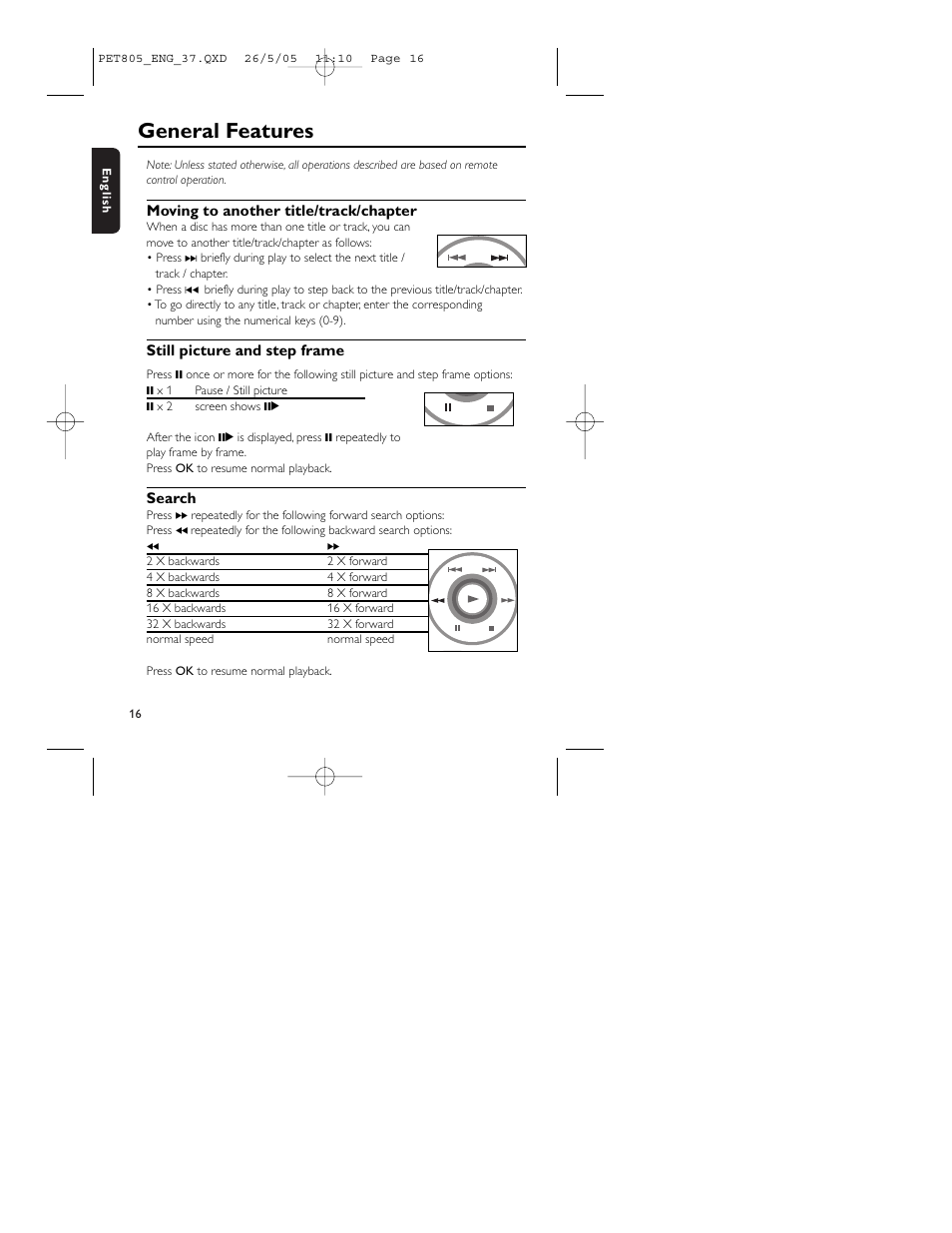 General features | Philips PET805/37B User Manual | Page 20 / 31