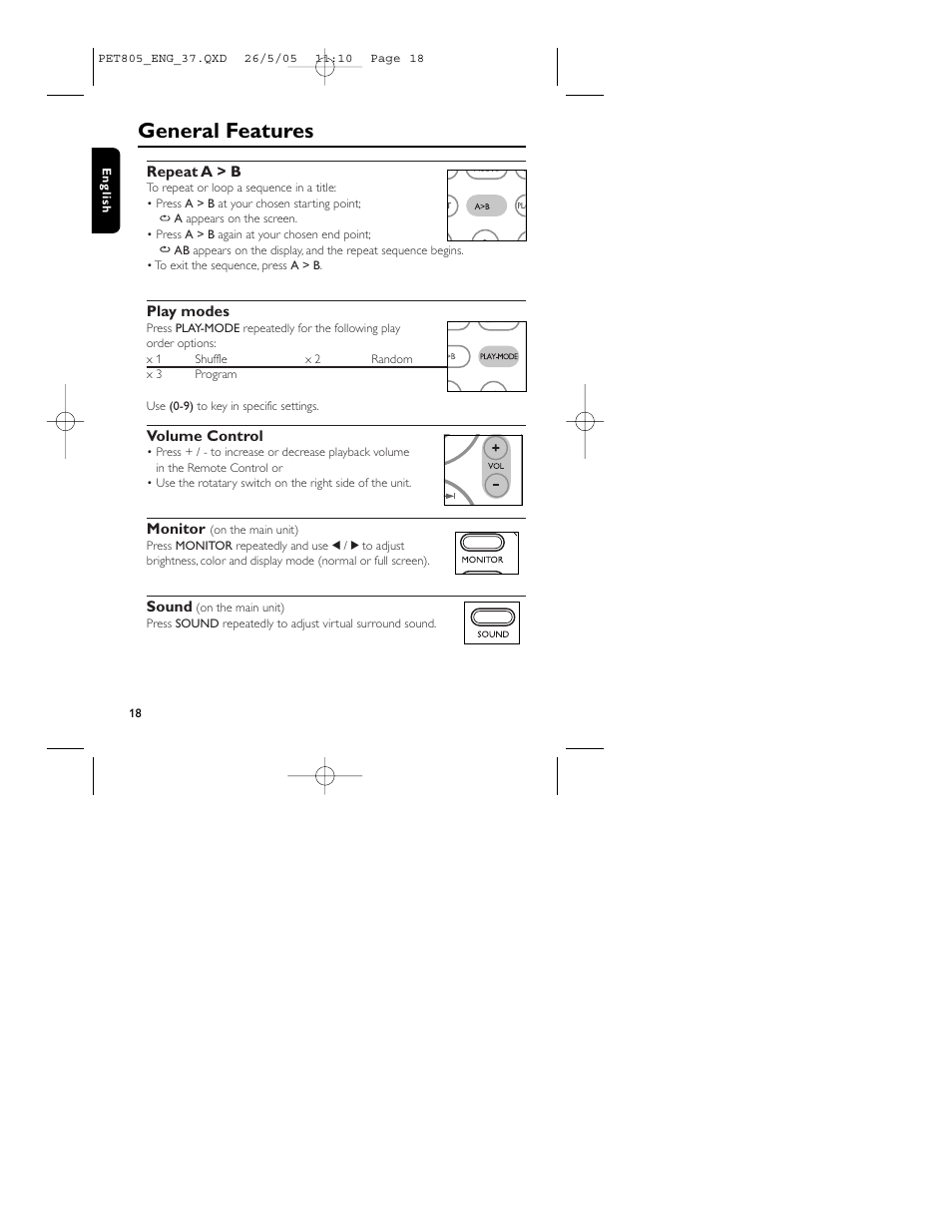 General features | Philips PET805/37B User Manual | Page 22 / 31