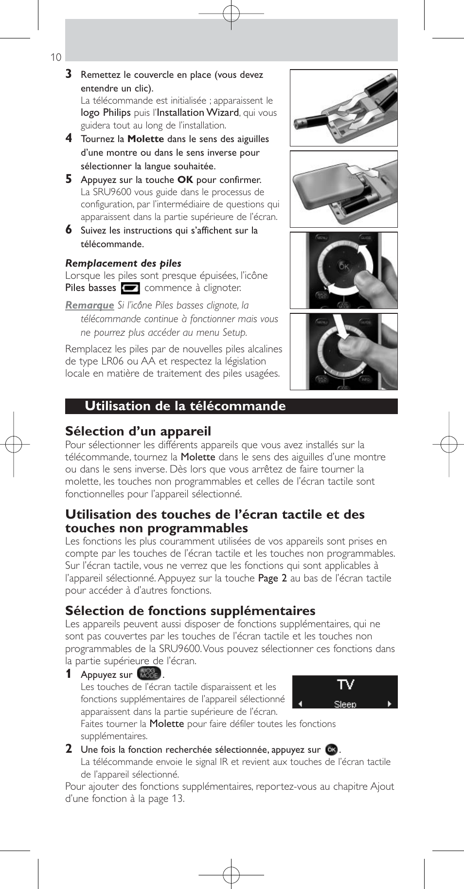 Sélection de fonctions supplémentaires | Philips SRU9600 User Manual | Page 10 / 24