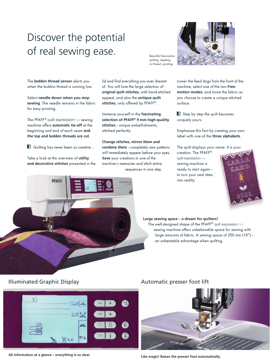 Discover the potential of real sewing ease | Pfaff Quilt Expressions 4.0 User Manual | Page 4 / 6