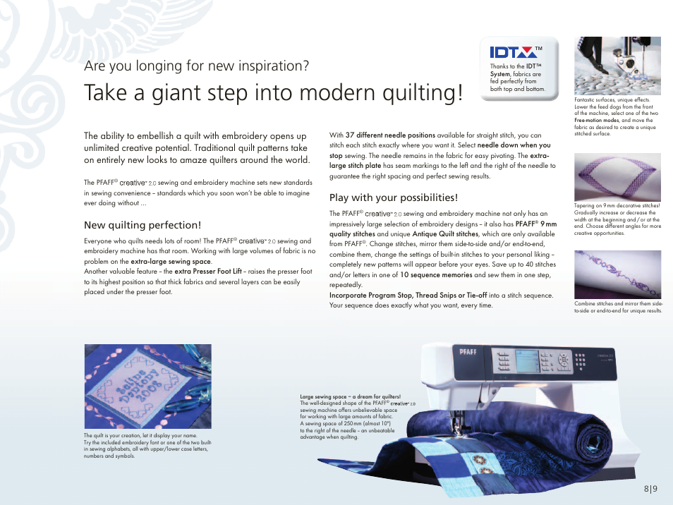 Take a giant step into modern quilting, Are you longing for new inspiration | Pfaff Ccreative 2.0 User Manual | Page 10 / 12