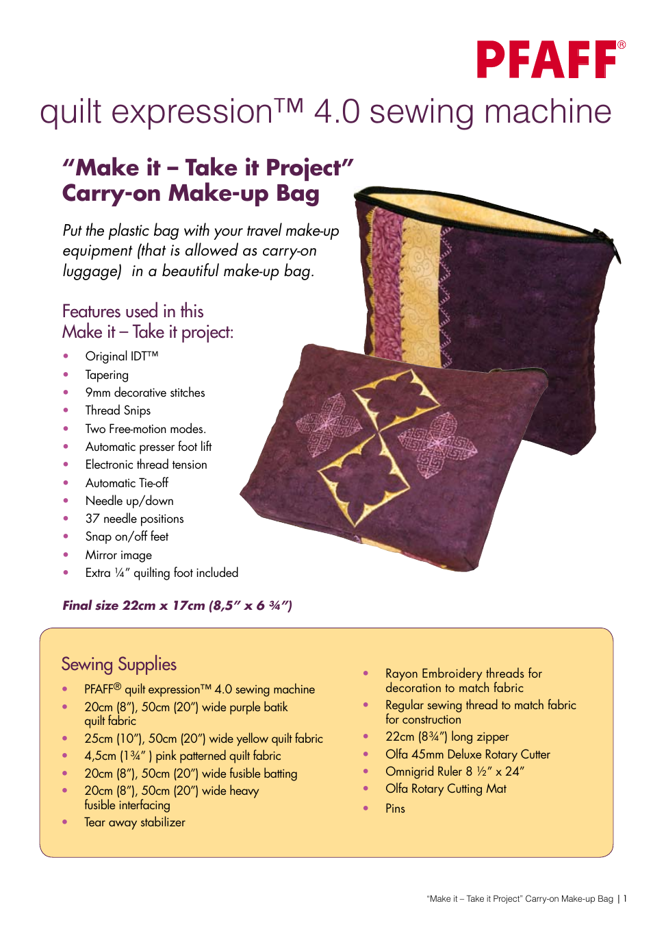 Pfaff QUILT EXPRESSION 4 User Manual | 4 pages