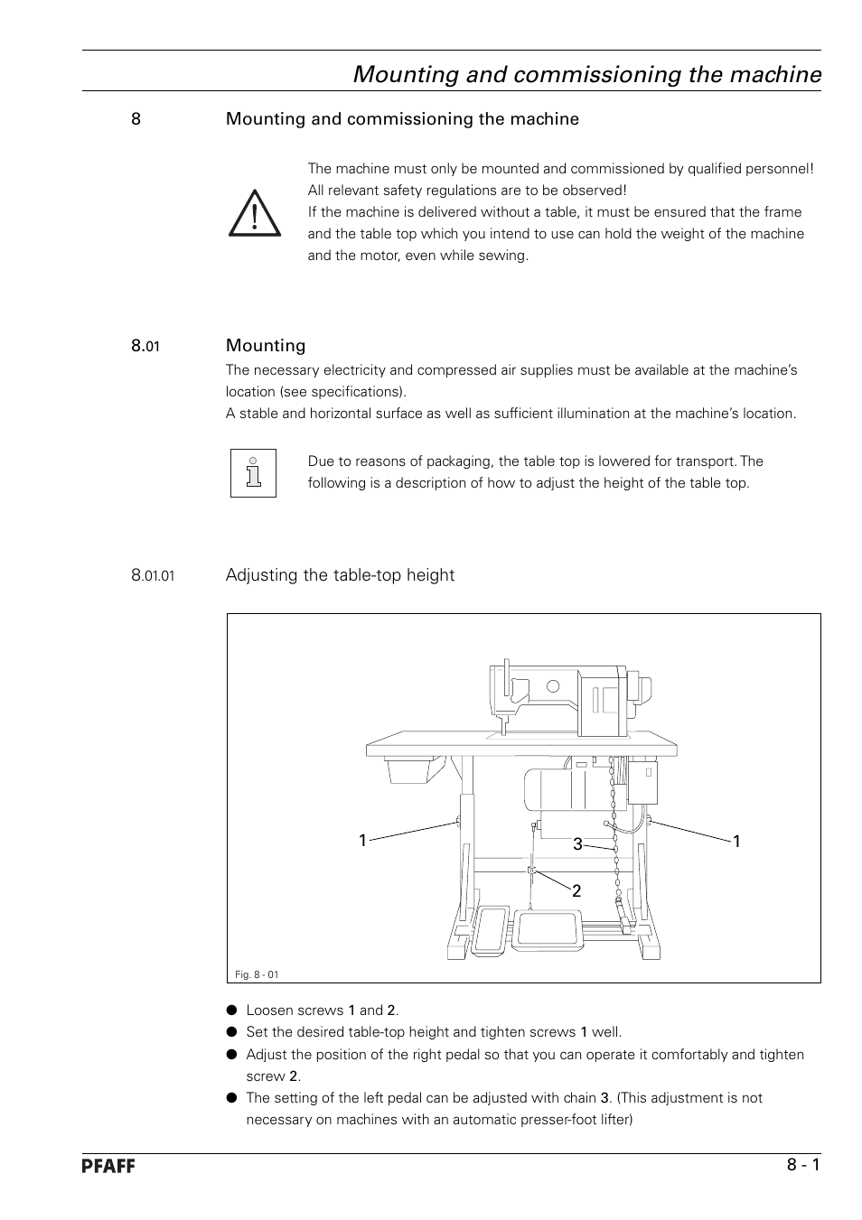 Mounting and commissioning the machine | Pfaff 1246 User Manual | Page 23 / 82