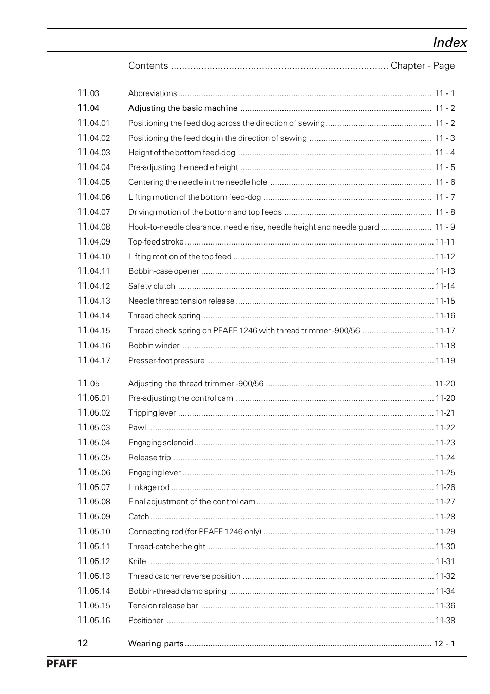 Index | Pfaff 1246 User Manual | Page 5 / 82