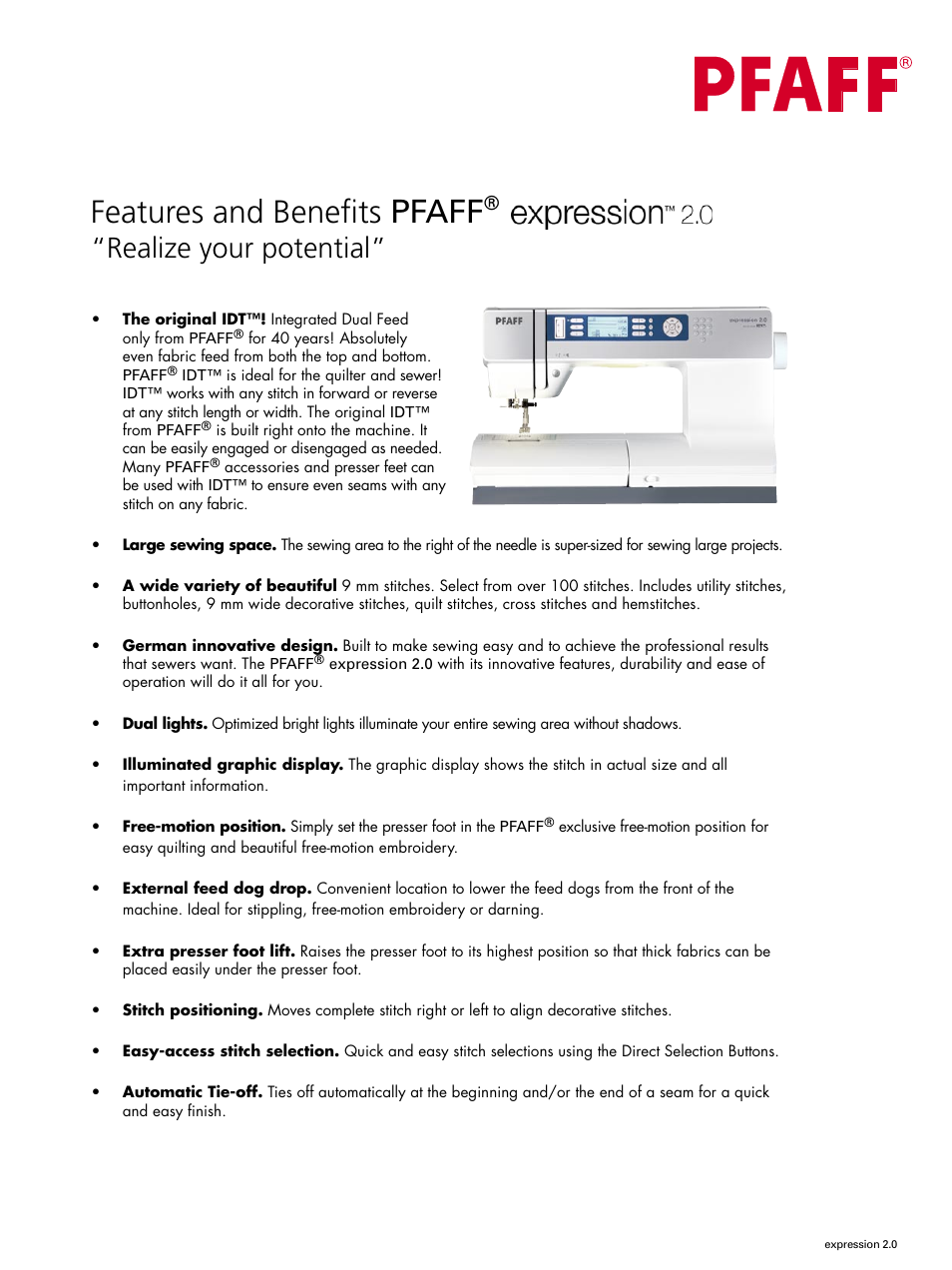 Pfaff expression 2.0 User Manual | 2 pages