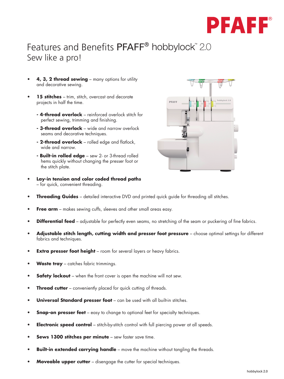 Pfaff hobbylock 2.0 User Manual | 1 page