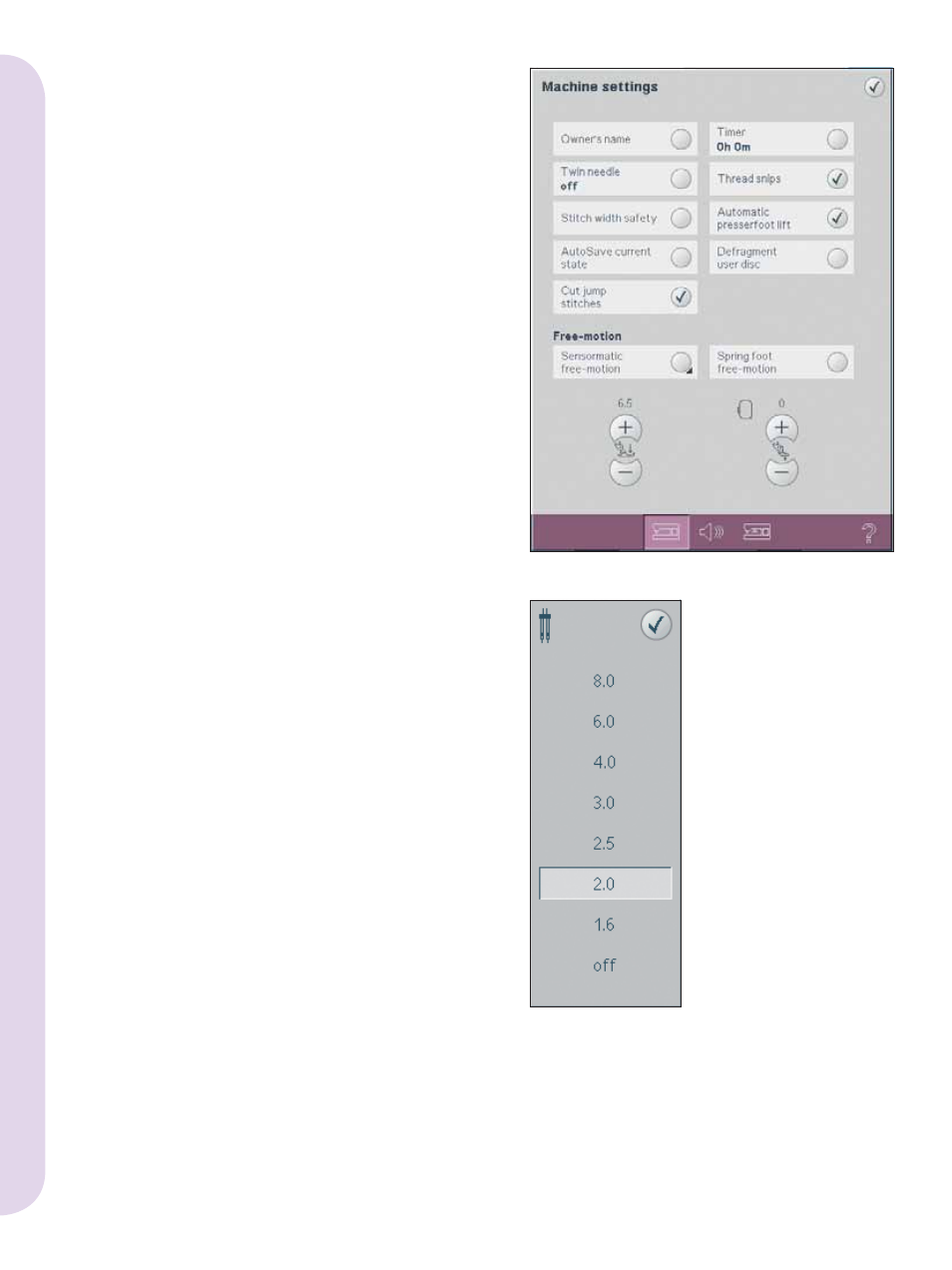 Settings menu | Pfaff Embroidery Machines User Manual | Page 8 / 14