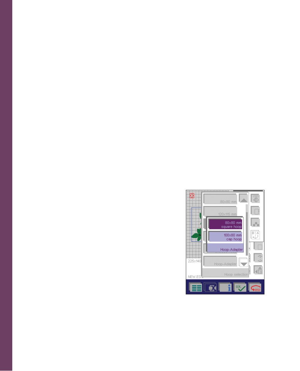 Embr oidery, Using the hoop adapter, Automatic hoop positioning | File formats | Pfaff 2170 User Manual | Page 137 / 179