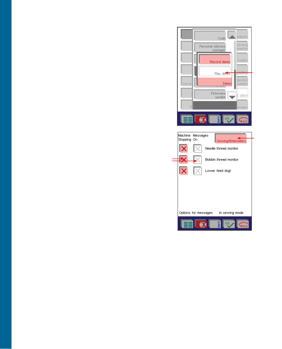 Sewing, Demo, Options for messages | Pfaff 2170 User Manual | Page 69 / 179