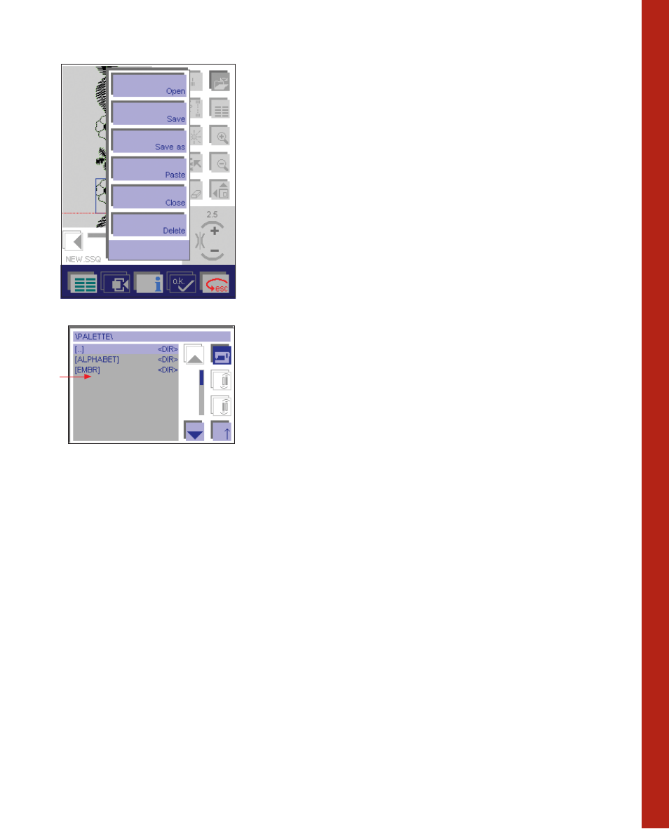 Decor ative sewing, Close a sewing sequence without saving, Delete a sewing sequence | Select and open a saved sewing sequence | Pfaff 2170 User Manual | Page 78 / 179