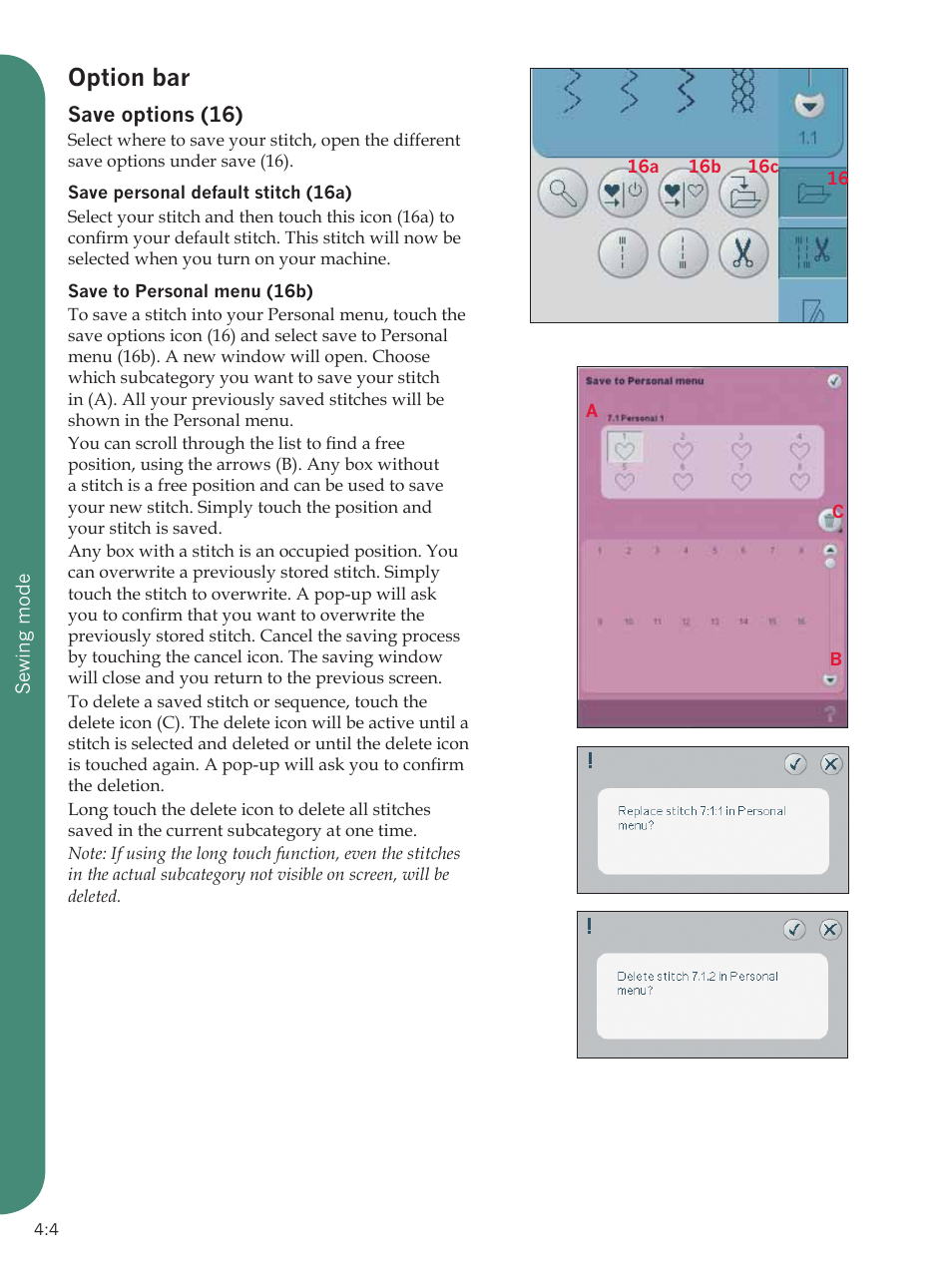 Option bar | Pfaff Sewing Machine User Manual | Page 4 / 18