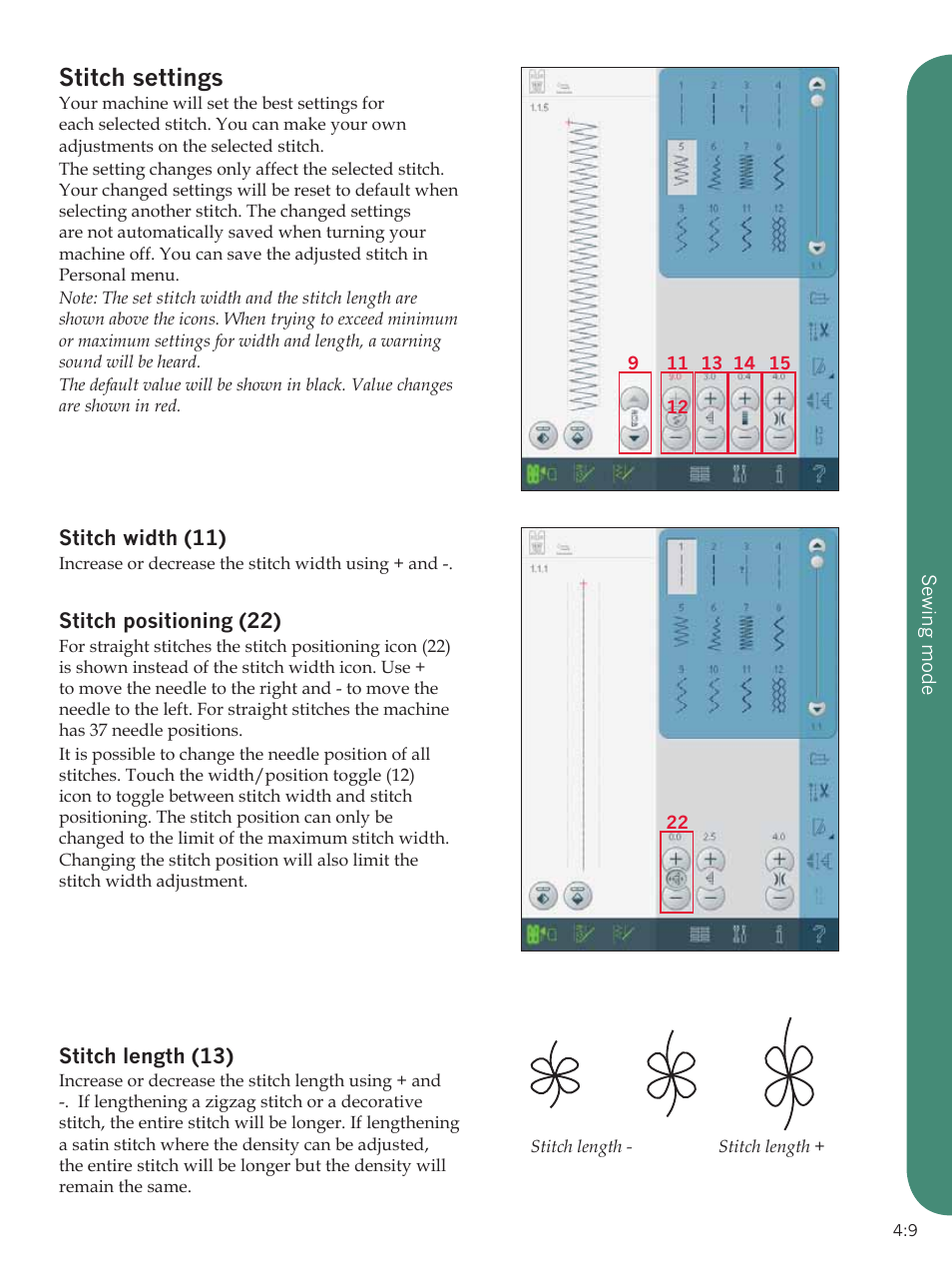 Stitch settings | Pfaff Sewing Machine User Manual | Page 9 / 18