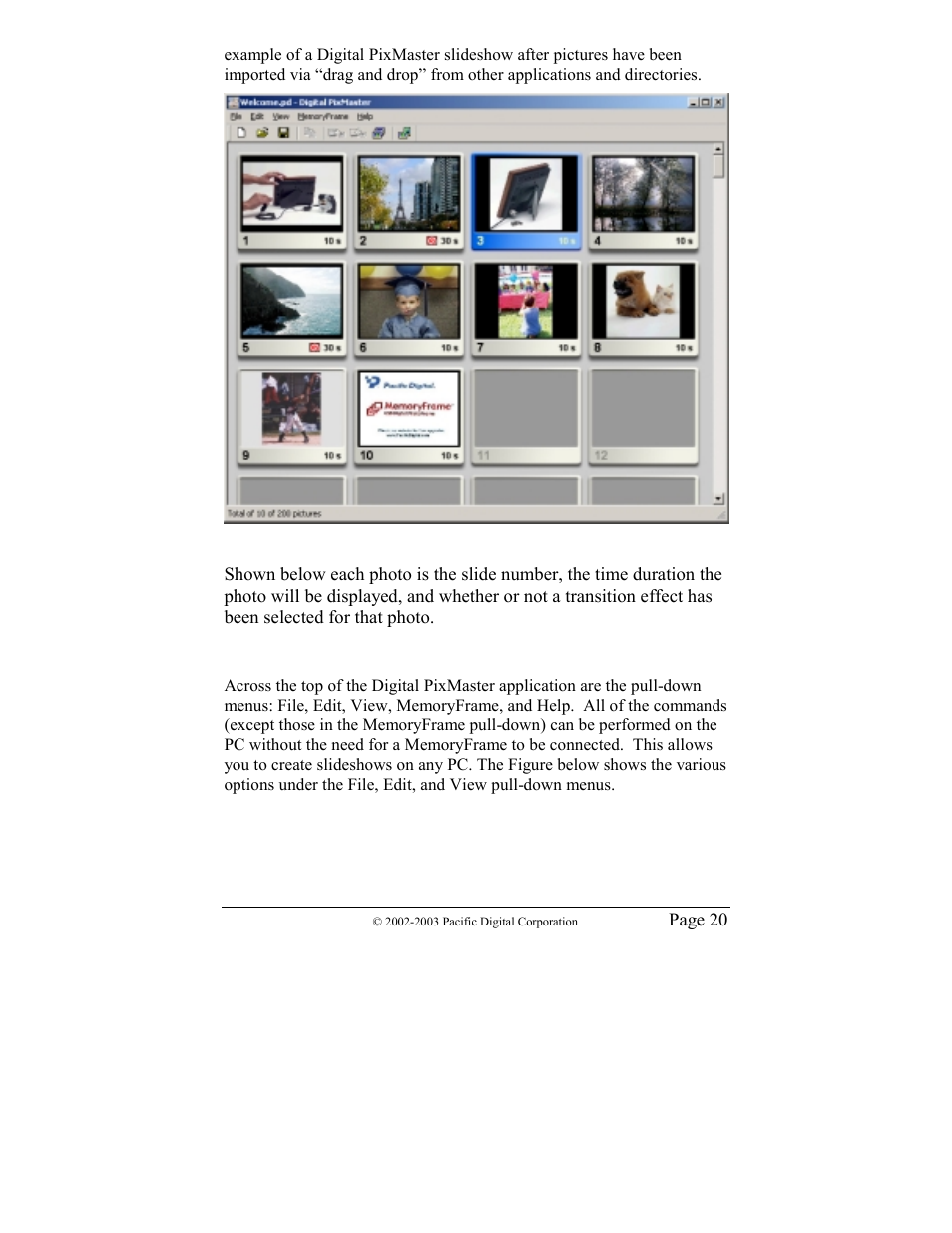 Application commands and pull-down menus | Pacific Digital MF-810 User Manual | Page 23 / 68