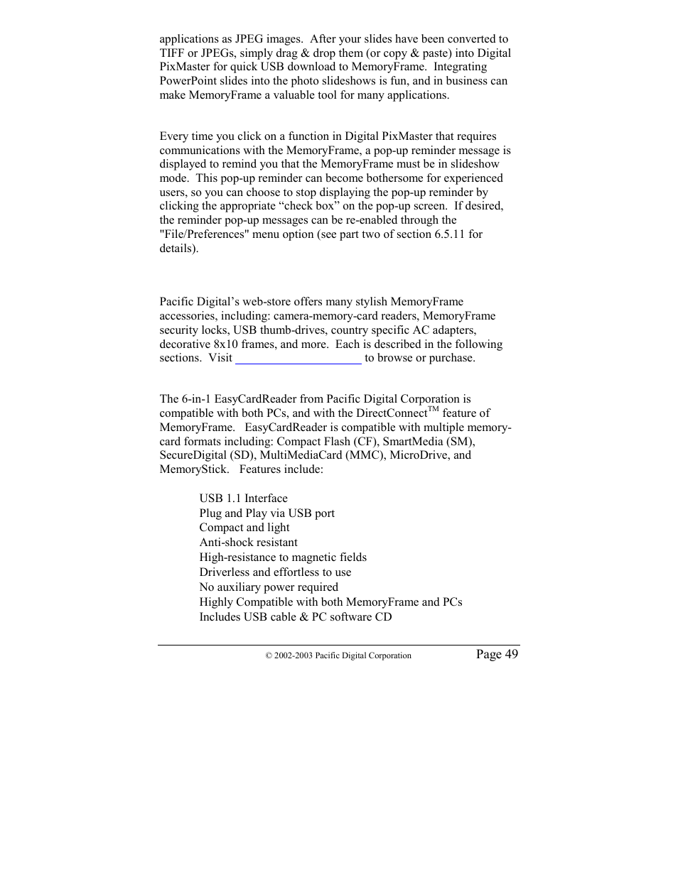 Worldwide electromagnetic emissions, Upgrading memoryframe software/f | Pacific Digital MF-810 User Manual | Page 52 / 68