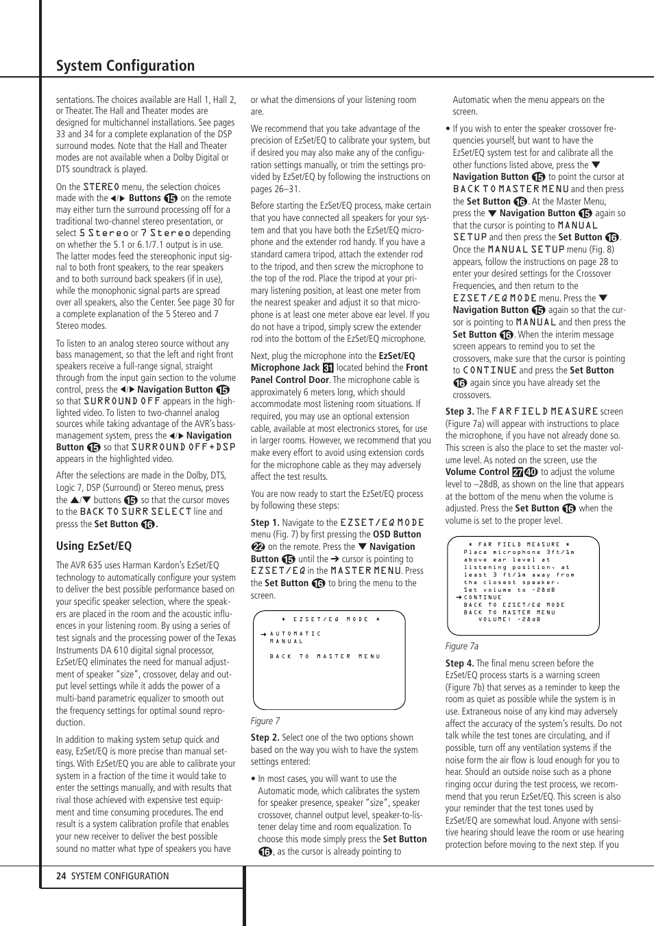 System configuration, Using ezset/eq | Pacific Digital AVR 635 User Manual | Page 24 / 58