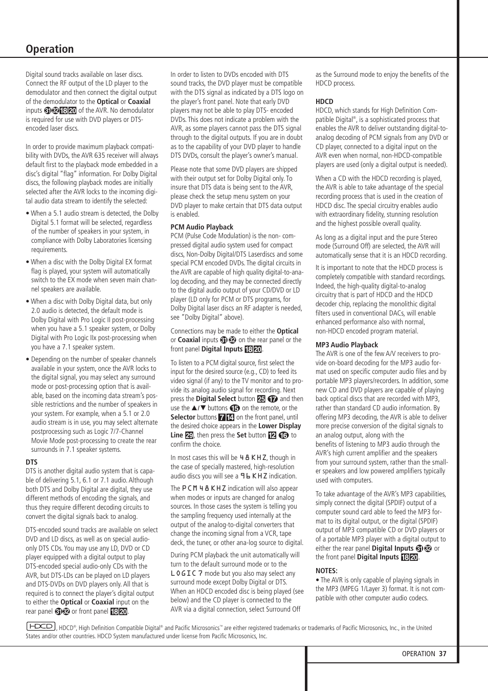 Operation | Pacific Digital AVR 635 User Manual | Page 37 / 58