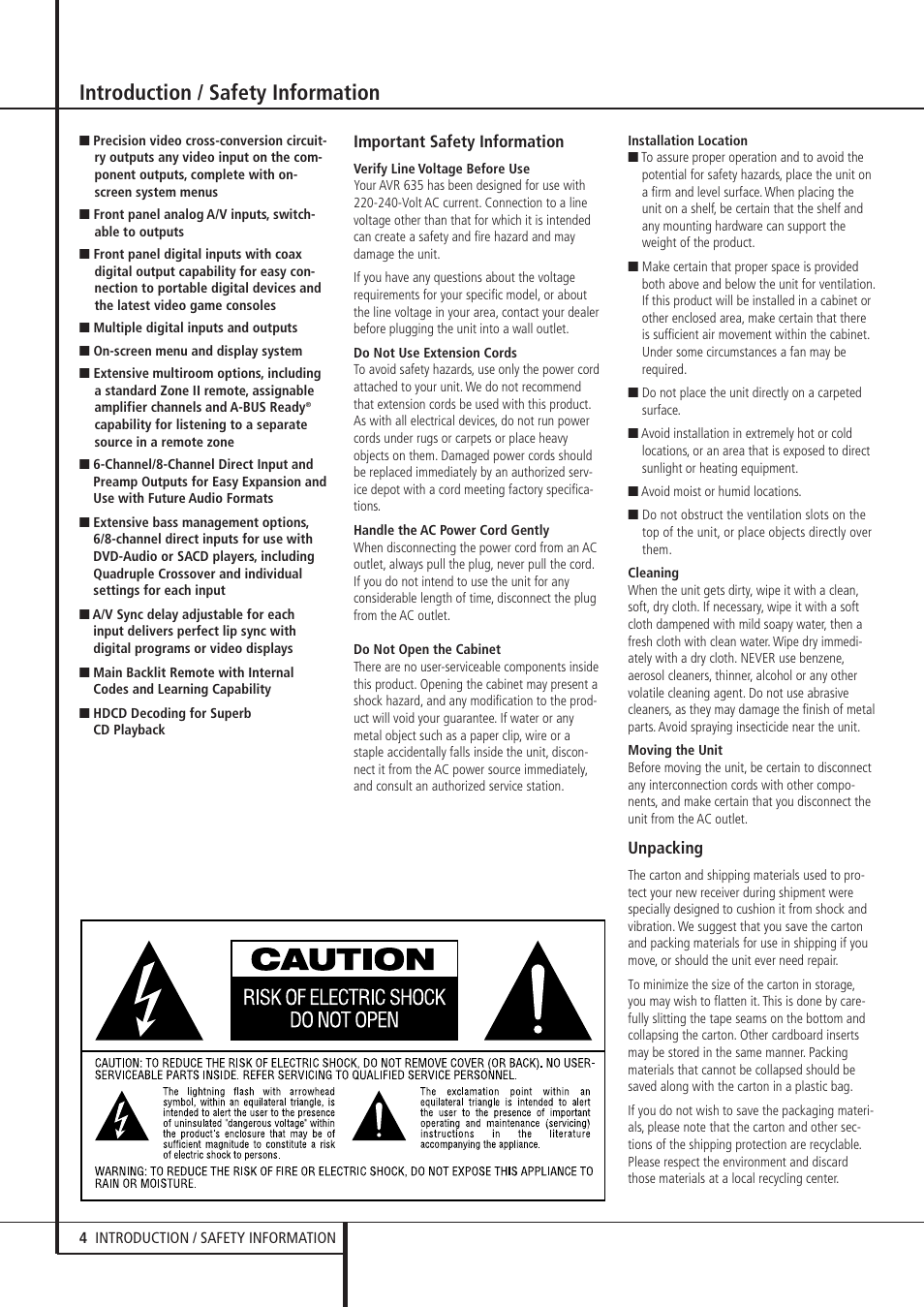 Introduction / safety information | Pacific Digital AVR 635 User Manual | Page 4 / 58