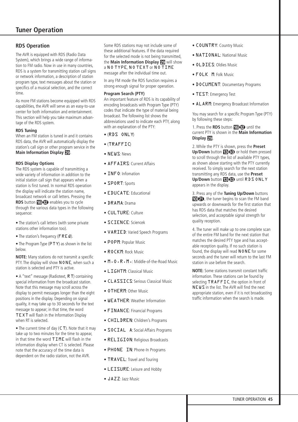 Tuner operation | Pacific Digital AVR 635 User Manual | Page 45 / 58