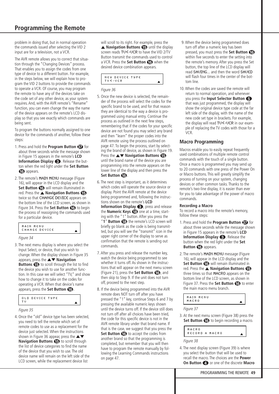 Programming the remote, Macro programming | Pacific Digital AVR 635 User Manual | Page 49 / 58