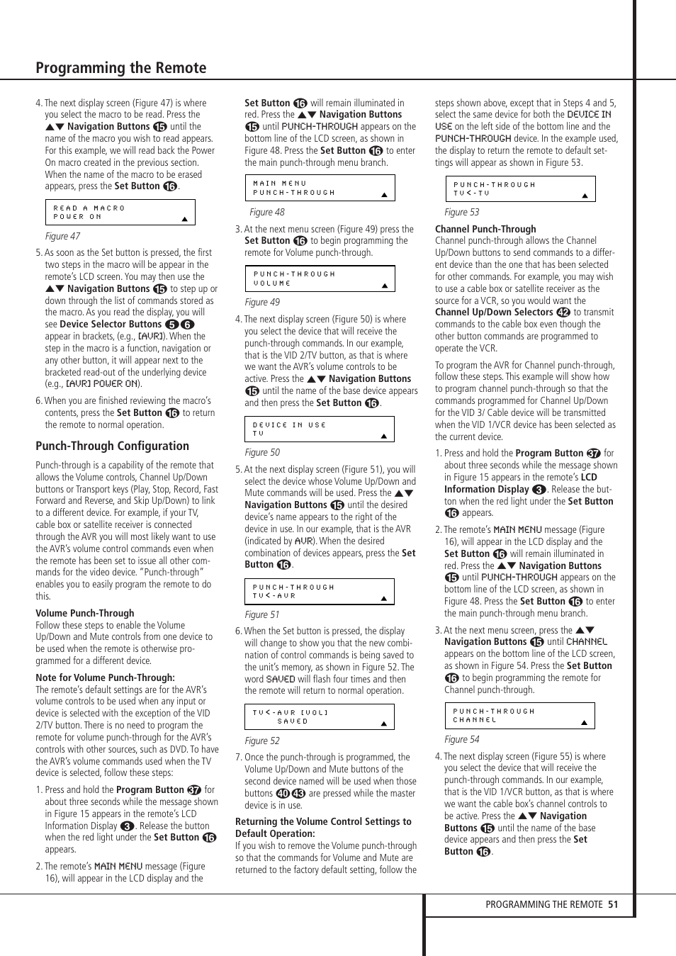 Programming the remote, Punch-through configuration | Pacific Digital AVR 635 User Manual | Page 51 / 58