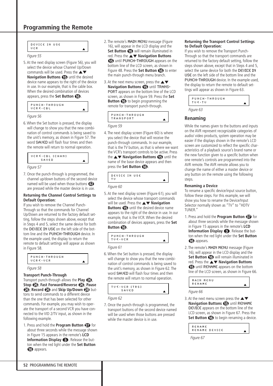 Programming the remote, Renaming | Pacific Digital AVR 635 User Manual | Page 52 / 58