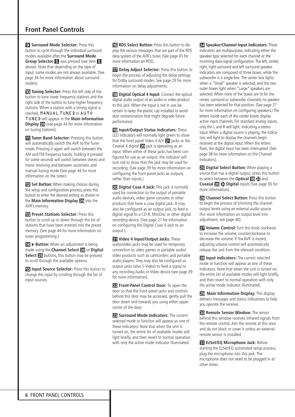 Front panel controls | Pacific Digital AVR 635 User Manual | Page 6 / 58