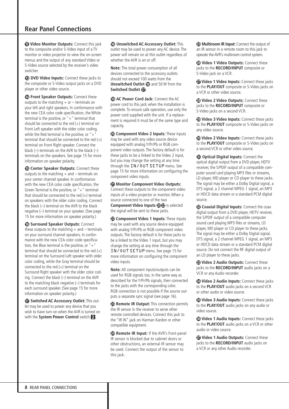 Rear panel connections | Pacific Digital AVR 635 User Manual | Page 8 / 58