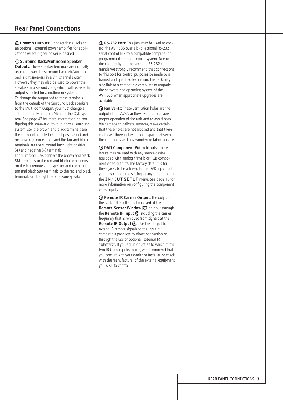 Rear panel connections | Pacific Digital AVR 635 User Manual | Page 9 / 58