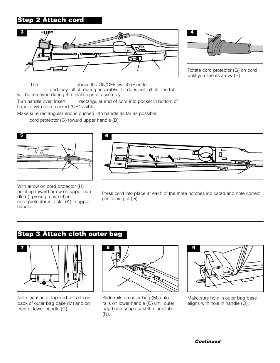 Step 2 attach cord, Step 3 attach cloth outer bag | Pacific Digital Upright Vacuum Cleaner User Manual | Page 3 / 13