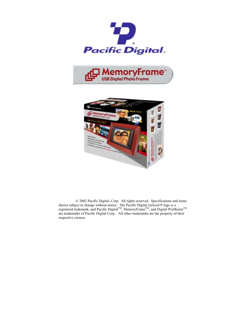 Pacific Digital Digital Pacific USB Digital Photo Frame MemoryFrame User Manual | 63 pages