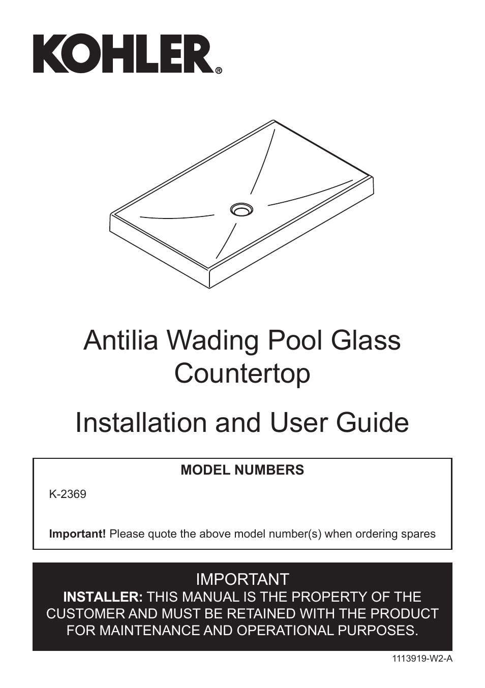 Premium Home Creations Antilia Wading Pool Glass Countertop K-2369 User Manual | 8 pages