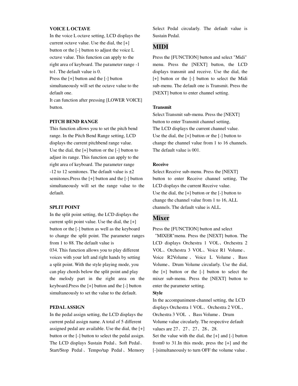 Midi, Mixer | Princeton SP-88 User Manual | Page 17 / 34