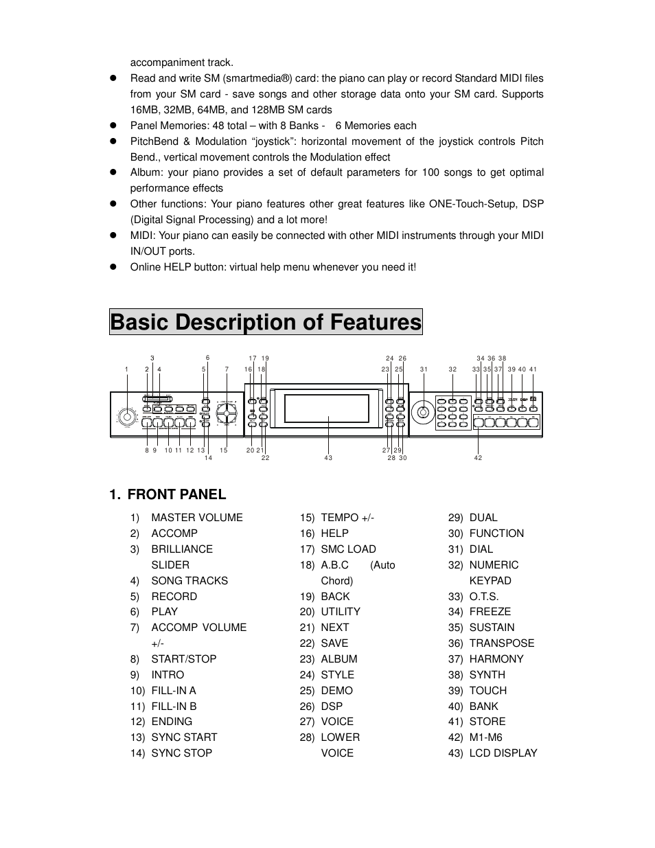 Basic description of features, Front panel | Princeton SP-88 User Manual | Page 4 / 34