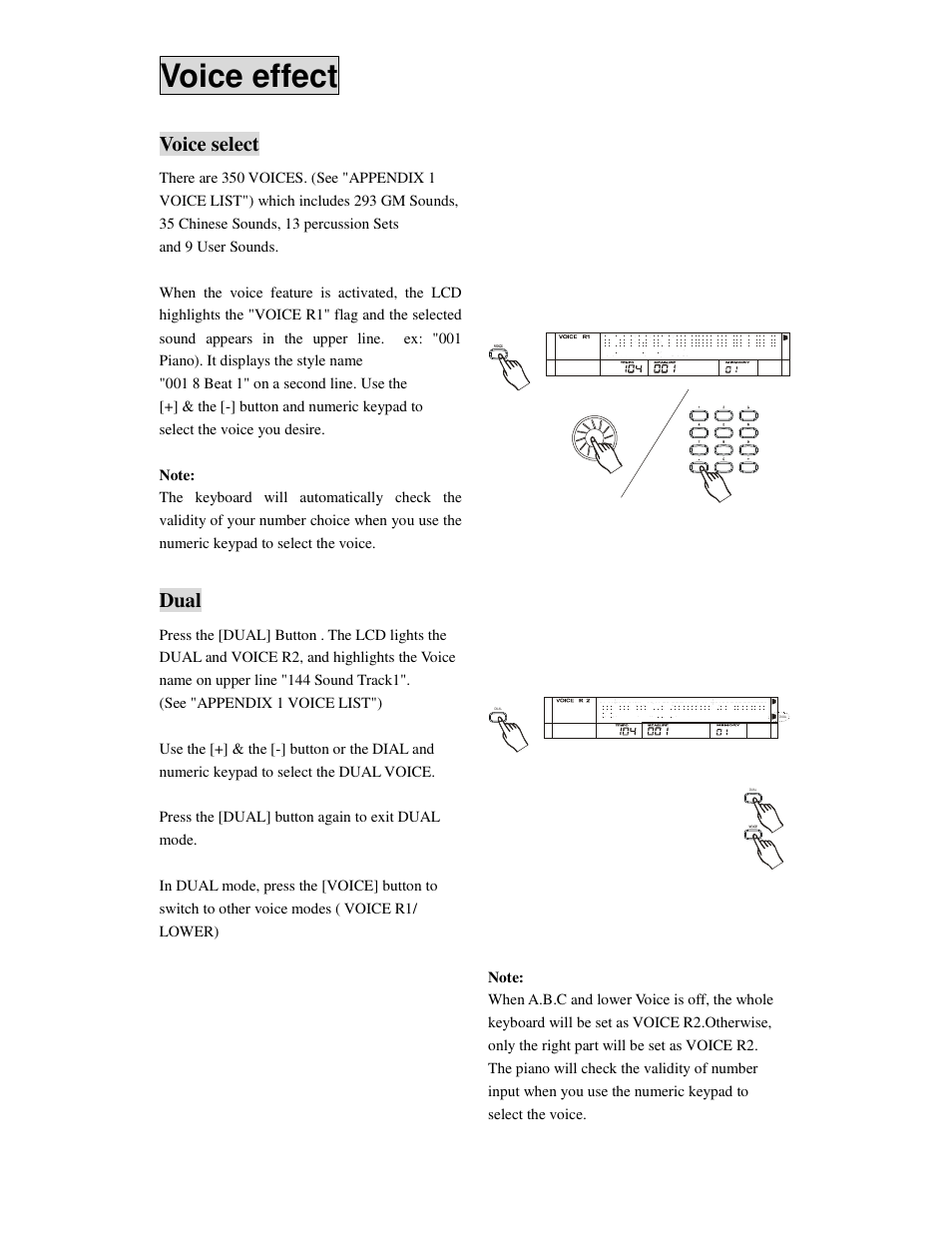 Voice effect, Voice select, Dual | Princeton SP-88 User Manual | Page 9 / 34