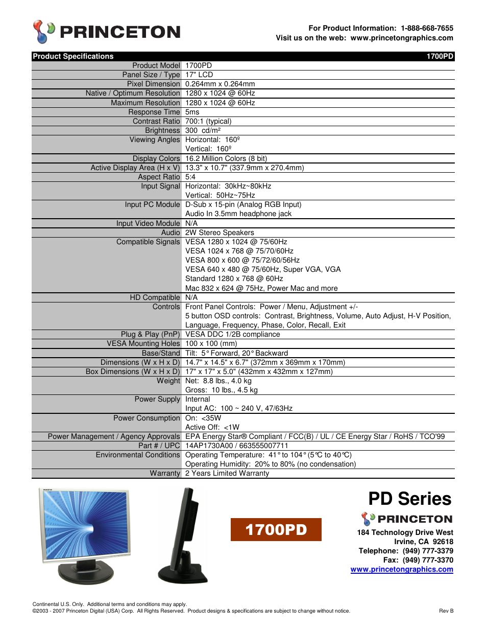 Princeton 1700PD User Manual | 1 page