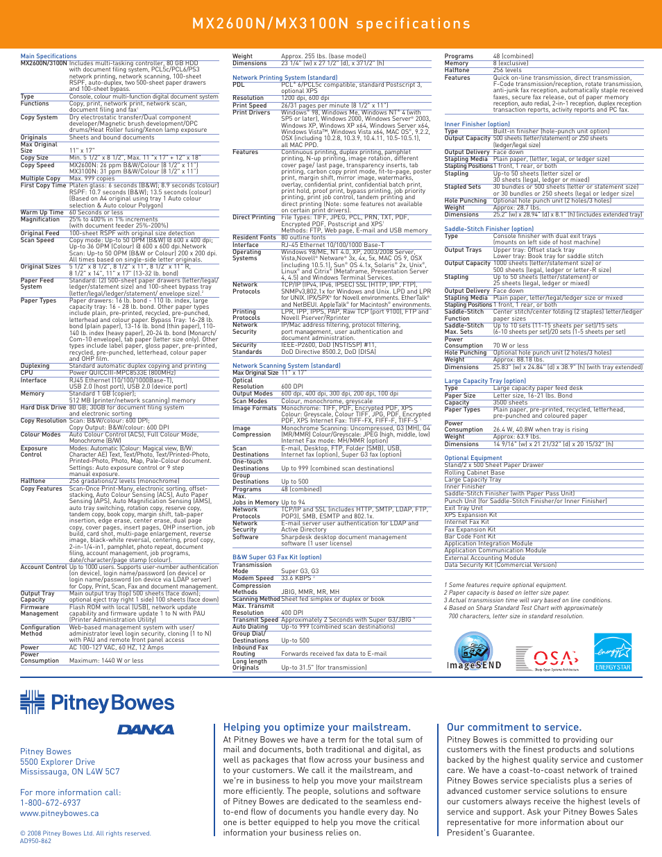Helping you optimize your mailstream, Our commitment to service | Pitney Bowes DANKA MX3100N User Manual | Page 8 / 8