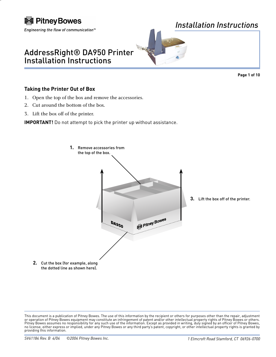 Pitney Bowes ADDRESSRIGHT DA950 User Manual | 10 pages