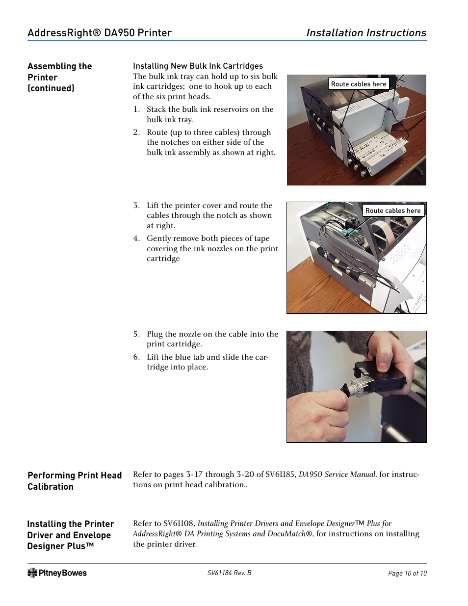 Addressright® da950 printer, Installation instructions | Pitney Bowes ADDRESSRIGHT DA950 User Manual | Page 10 / 10